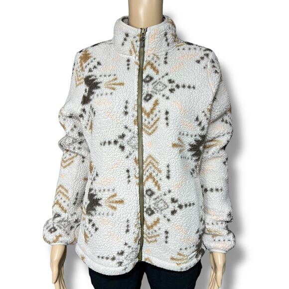 Avalanche Womens Full Zip Sherpa Fleece Jacket Sweatshirt Aztec Print Medium - Picture 1 of 10